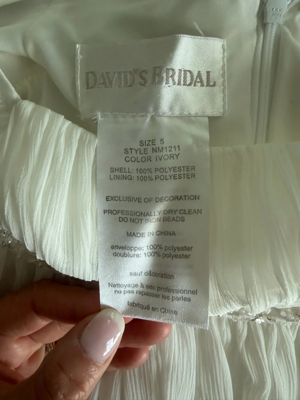 David’s Bridal Flower Girl Dress Ivory Beaded Chiffon Size 5 - Picture 3 of 4